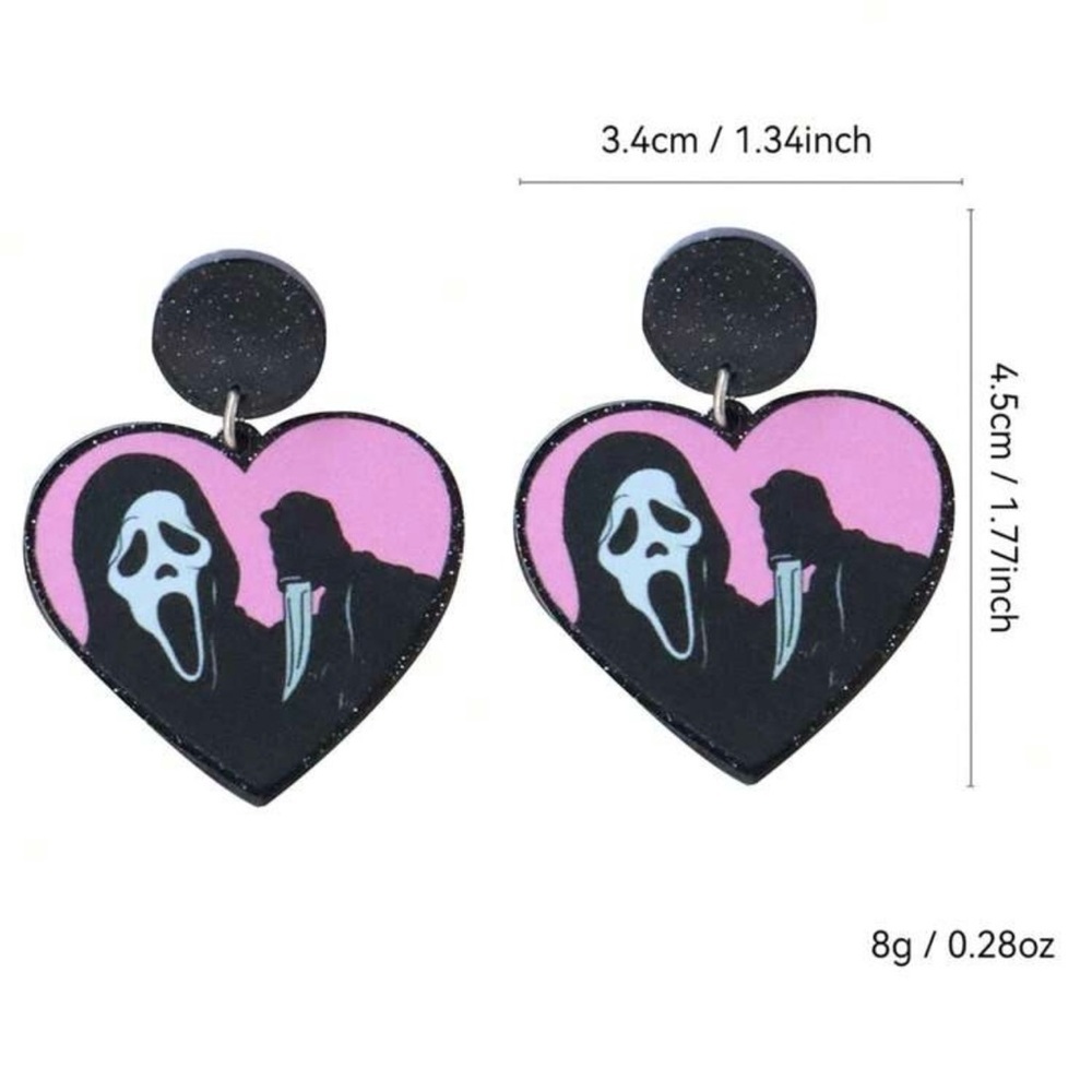 SCREAM Heart-Shaped Pink and Black Earrings - Picture 3 of 7